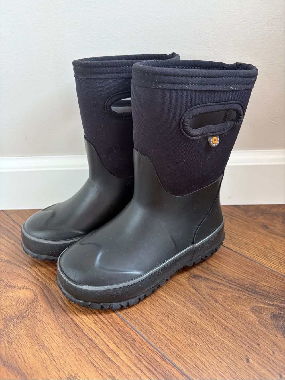 Bogs Kids Black Waterproof Pull-On Boots with Handles